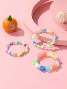 Girls Summer 3Pcs Bracelet Set Sweet Heart Star Layered Beaded Children Party Jewelry Birthday Gift - one-size - View 4