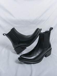 2026 New Fashion Men's Chelsea Boots, Motorcycle Boots, Versatile Casual Shoes, Autumn/Winter Korean Style, Comfortable Spring Cowboy Boots, Minimalist Riding Boots, Summer One-Piece High-Top Derby Shoes, Retro Designer Dress Shoes For Daily, Party, Date, Gift, Pointed Toe Mid-Calf Boots - Black - View 4