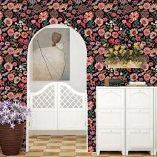 1卷波西米亚风花卉自粘壁纸 - 可撕贴可移除壁纸，彩色花卉图案，复古农舍风格，宽17.32英寸，装饰墙贴，家居装饰DIY贴纸，客厅装饰及配件，厨房壁纸，美观壁纸，租房者适用自粘壁纸，节日装饰壁纸 - 花卉 - 查看 4