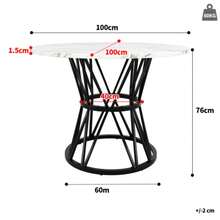 Dining Table Set (5 Pieces), Dining Table Set With 4 Chairs, Modern Kitchen Table Set, Round Dining Table Diameter 100 Cm, Black Metal Table Legs, MDF Marble Top, Grey Velvet Dining Chairs - C - View 3