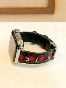 Compatible With Apple Watch Burgundy Heart Design Leather Strap 38/40/41/42/44/45/46/49mm, For Ultra/SE 2/SE 1/Series 11/10/9/8/7/6/5/4/3/2/1 - Love - View 6