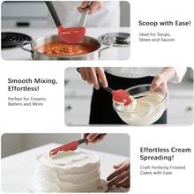 Juego utensilios cocina silicona con soporte resistentes calor grado alimenticio espátula cuchara para sartenes antiadherentes apto lavaplatos - Rojo - - Ver 2