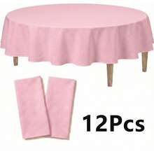 4/8/12 84 Inch Round Disposable Tablecloths, Thickened Waterproof PEVA Plastic Table Covers For Party, Wedding, Banquet & Daily Use - 粉色 - 查看 11