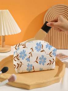 1pc Portable Floral Pattern Octagonal Velvet Cosmetic Bag, Double-Sided Printed Multi-Functional Toiletry Organizer - Multicolor - View 3