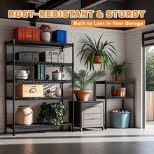 M MZG 2000 Lbs Heavy Duty Adjustable Metal Shelving Unit, 5-Tier Black Storage Shelf Multi-Use For Garage, Pantry, Kitchen, Warehouse, Basement, Closet – 17.7" D X 47.2" W  X 72" H - Kệ 5 tầng màu đen, kích thước 17.7" D x 47.2" W x 72" H - Xem 9