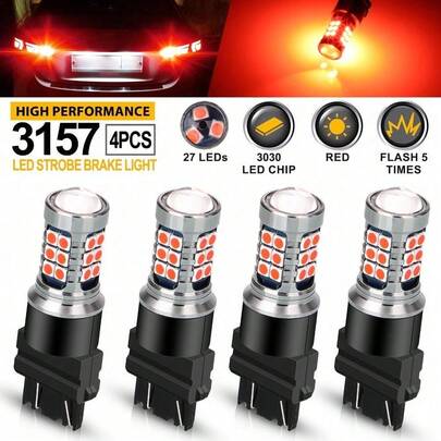 4PCS 3157 LED Red Strobe Flash Blinking Brake Stop Tail Light Parking Bulb Lamp