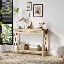 Mesa de entrada de granja con 2 cajones, mesa consola Rataan para entrada, mesa de sofá de madera para sala de estar, vestíbulo, pasillo - Camel - Ver 9
