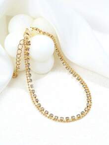 1pc Minimalist Double-Layer Crystal Anklet For Women, Summer Beach Holiday - Yellow Gold - View 2