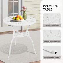 3PCS Patio Bistro Dining Furniture Set Iron Table Chairs For In/Outdoor Garden - White - Butterfly Flower - 查看 3