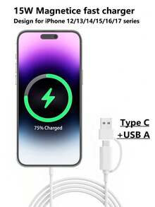 USB-C 15W 磁吸无线充电器，兼容苹果手机 12/13/14/15/16/17 系列；磁吸无线充电器；磁吸无线充电板，兼容苹果手机 17/16/15/14/13/12/11 Pro Max；迷你桌面充电器；USB-A PD 磁吸快充站 - 白色 - 查看 10