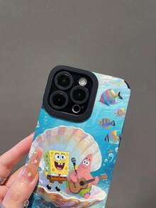 SpongeBob SquarePants 1pc Cartoon Creative Funny Shell & Starfish Vertical Striped Protective Phone Case Cover, Compatible With Samsung/Apple 17/16/15/14/13/12/11Pro Max/12Pro/14Plus And Other Models - Multicolor - View 6
