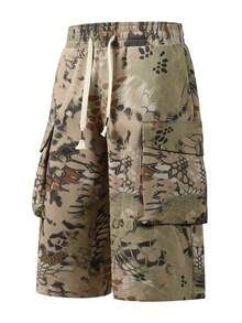 男士夏季休闲百搭蛇纹迷彩多口袋时尚工装七分裤 - 黃色 - 查看 2