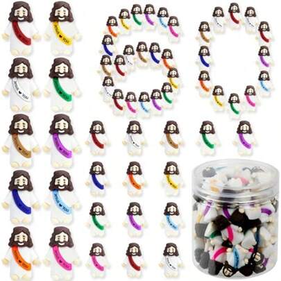 60 Pcs Little Jesus Figures Easter Mini Rubber Toys To Hide And Seek Pocket Jesus Loves You Miniatures Religious Party Favors Baptism Gifts Sunday School Easter Egg Stuffers 10 Color_60