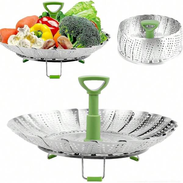 COSHANO Cesta de vapor de verduras para cocinar alimentos, cesta de vapor de acero inoxidable para olla, expandible con mango extensible