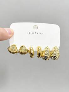 6-18pcs Women's Gold-Tone Fashion Earrings (Small Seashell, Starfish, C-Shaped), Suitable For Travel, Daily Wear, Dates - Gold - View 2