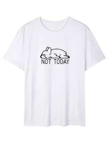 Áo thun tay ngắn cổ tròn in hình chú chó lười biếng, phong cách thường ngày, đa năng, in chữ "NOT TODAY" (Không phải hôm nay) - trắng - Xem 2