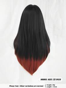 NAMM 24英寸中长直发拼接黑红浅金假发，女士分层合成假发，带刘海，耐热纤维全机拉直假发，适合日常办公佩戴、角色扮演、樱花庆典、魅力派对、街头风、摄影等场合，是送给女孩的礼物，也是假发配件的理想之选。 - 彩色 - 查看 4