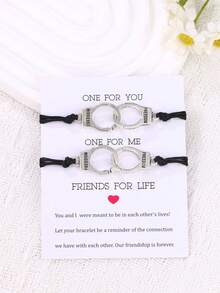 2件套潮流情侣友谊手链，欧美创意个性化自由合金手铐编织手链，情侣款 - 黑色 - 查看 7