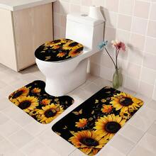 1pc Nordic Style Faux Wool Sunflower Floral Print 3-Piece Bathroom Set/Bath Mat/Non-Slip Rug, High-Quality Faux Wool Material, Soft, Comfortable, Non-Slip, Suitable For Bathroom, Toilet And Other Areas - Multicolor - View 5