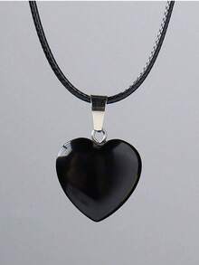 1/5 piezas Colgante de collar con forma de corazón de cristal de obsidiana negra, con encantos de piedras de cruz y cuarzo hexagonal, collar de cordón ajustable, regalo de moda unisex adecuado para festividades, para hacer joyería DIY - Negro - Ver 13