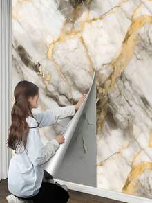 金色大理石纹自粘墙纸，防水自粘大理石纹理壁纸，适用于厨房、浴室、桌面、墙面，可移除且可重复使用 - 金石 - 查看 5