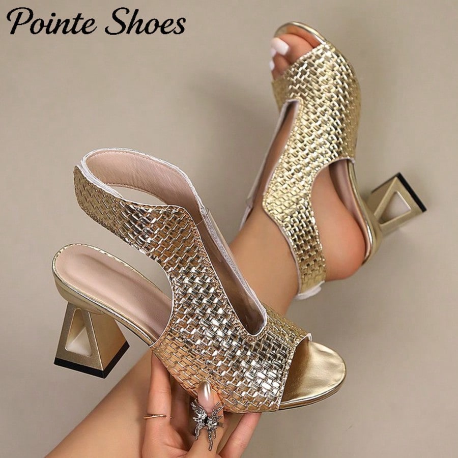 Sandalias de tacón grueso con abertura lateral tejida, cómodas y versátiles para mujer, para el verano