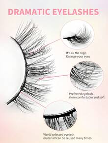 ENCHUW 16 Pairs Half Lashes Natural Look Cat Eye Lashes Wispy Curling False Eyelashes Faux Mink Lashes Fake Eyelashes For Daily Wear - Black - View 3