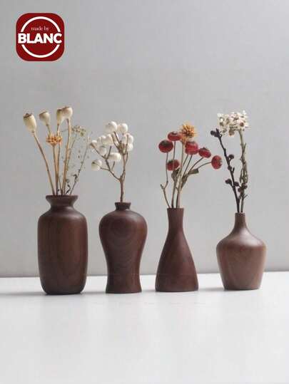 1pc Japanese Minimalist Wooden Flower Vase, Home Living Room Office Desk Decorative Art Vase, Tranquil Surprise, Ramadan Decor, Exquisite Gift