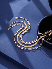 Set de 3 piezas Pulsera de cadena con clips de papel cuadrados para hombres, accesorio ligero y elegante para el día a día - Amarillo Oro - Ver 4