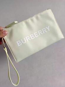 Burberry Light Green Nylon Wristlet Pouch - 1-Piece Zippered Cosmetic Bag With Logo Print & Detachable Wrist Strap, Luxury Designer Daily & Travel Organizer - Green - View 1