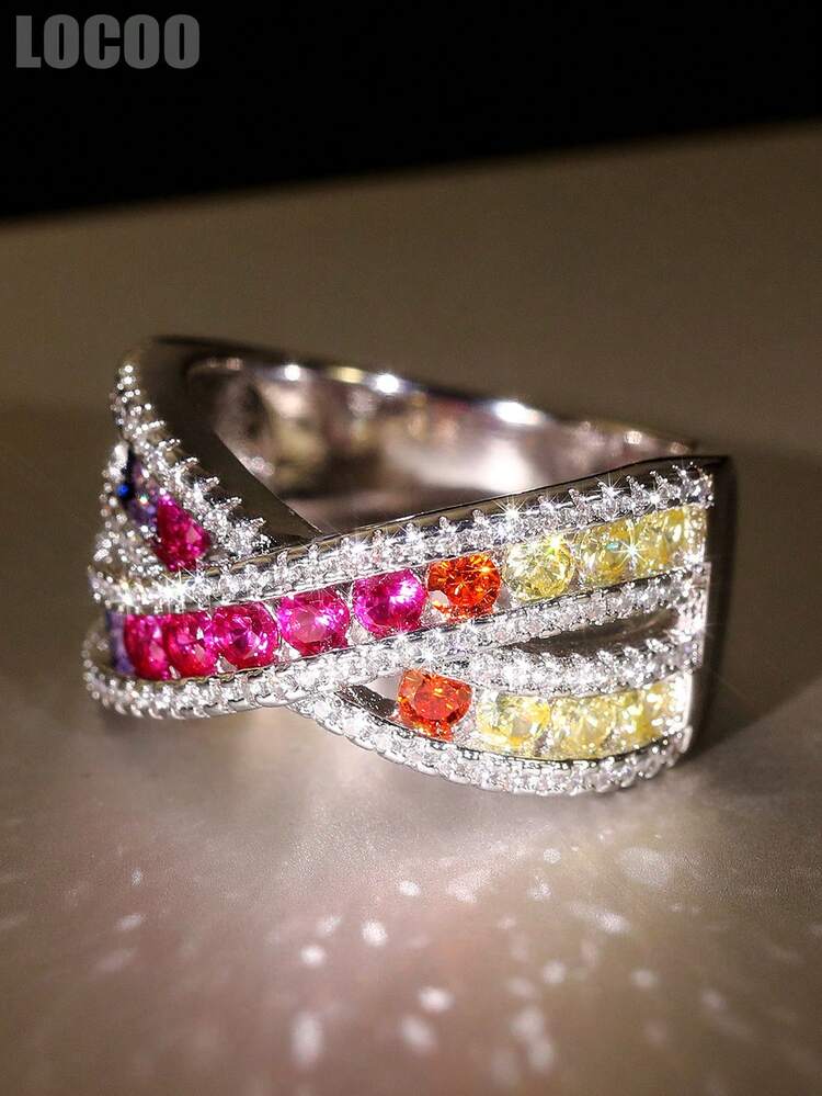 1 chiếc nhẫn nữ đính đá Cubic Zirconia quyến rũ, thích hợp làm quà cưới, quà tặng ngày Valentine. - 3 # - Xem 4