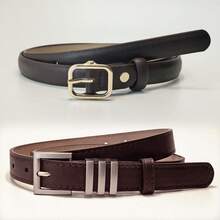 2条简约休闲腰带，适合日常搭配西裤和牛仔裤，春、夏、秋季皆宜，纯色休闲PU皮革材质。 - 彩色 - 查看 4