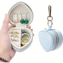 1pc Mini Jewelry Box, Heart-Shaped Jewelry Storage Box With Keychain And Zipper Closure, Convenient Jewelry Case - Multicolor - View 4