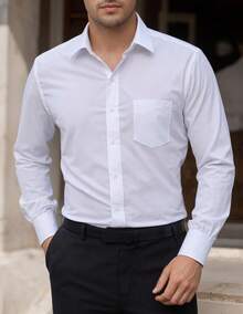 Men's Button Down Dress Shirt Regular Fit Long Sleeve For Business Casual Wedding - trắng - Xem 1