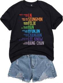 Women Felix T Shirt Bangchan  Changbin   Know I.N Top Merchandise - Black - View 1