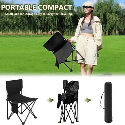 1 pieza Silla plegable para exteriores, silla de camping plegable portátil para exteriores con marco de metal y respaldo con bolsillos laterales y bolsa de almacenamiento para césped, jardín, patio, fiesta