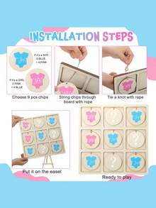 13件套性别揭晓游戏棋盘游戏,包含10个游戏棋子、1卷绳子、1个支架,趣味迎婴派对用品(男孩或女孩皆可),桌面装饰(T恤) - 彩色 - 查看 3