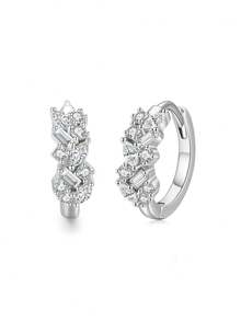 1pair Fashion 925 Sterling Silver Shining Irregular Cubic Zirconia Elegant Earrings For Women Wedding Engagement Jewelry Gift - Silver - View 1