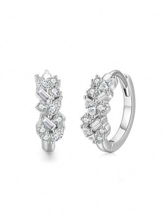 1 par de pendientes elegantes de plata de ley 925 con circonita cúbica irregular brillante para mujer, regalo de joyería para boda y compromiso