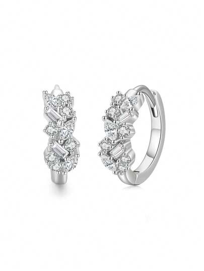 1pair Fashion 925 Sterling Silver Shining Irregular Cubic Zirconia Elegant Earrings For Women Wedding Engagement Jewelry Gift