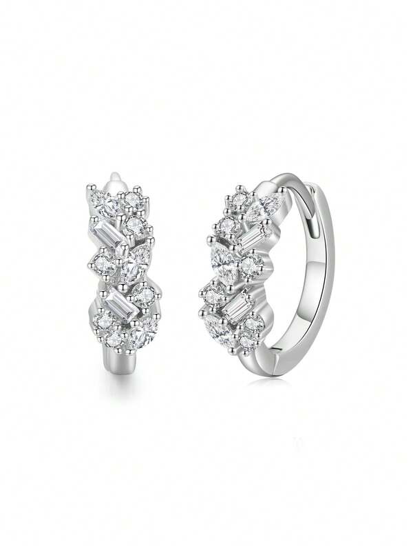 1pair Fashion 925 Sterling Silver Shining Irregular Cubic Zirconia Elegant Earrings For Women Wedding Engagement Jewelry Gift