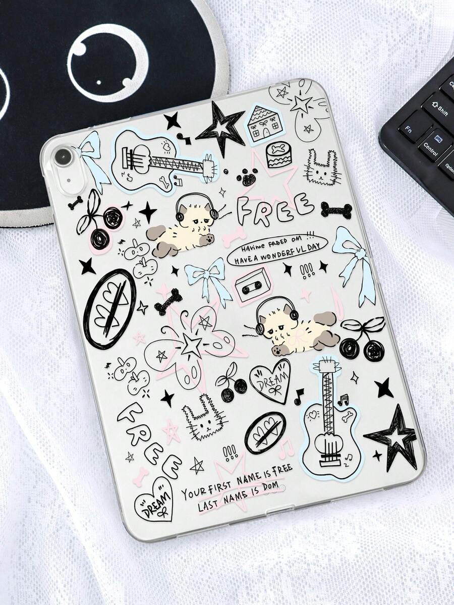 1pc TPU Soft Case With Cute Cat Graffiti Cartoon Pattern, Compatible With IPad Mini 1/2/3/Mini 4/Mini 5/Mini 6/Mini 7/Air/Air 2/9.7/10.2/10.5/Air 4/Air 5/10.9/Pro 11-Inch/10th Gen/Air 11-Inch (M3) 2025/Pad (A16) 11 Inch 11th Generation 2025, A7/A8, Lightweight Ultra-Thin Soft Shell, Cartoon/Personalized/Creative/Adorable, TPU Tablet Protective Cover, Transparent Case, No Pen Slot - Multicolor - View 1