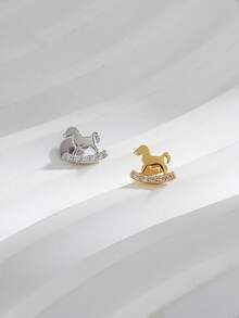 1pc Fashionable & Cute Carousel Amusement Park Diamond Stud Earrings, Suitable For Women's Daily Wear - Multicolor - View 1