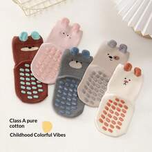 Toddler Baby Grippy Socks Cute Cartoon Non-Slip Mid-Calf Socks Soft Kid Socks For Winter Fall - Rust Brown - View 4