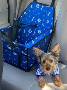 Pet Reinforce Car Booster Seat For Dog Cat Portable And Breathable Bag With Seat Belt Dog Carrier Safety Stable For Travel Look Out,With Clip On Leash With PVC Tube - Blue and White - View 3