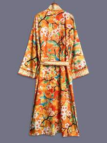 Bohemian Style Fashion Ditsy Floral Mid-Length Long Sleeve Kimono Cover Up Women's European And American Casual Elegant Party Wear Cover-Up Vacation - Orange - View 2