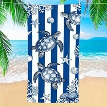 1 chiếc khăn tắm biển họa tiết mỏ neo và rùa biển sọc xanh trắng, chất liệu microfiber siêu mềm, cỡ lớn, thấm hút cực tốt, thích hợp cho du lịch, hồ bơi, lặn biển, lướt sóng, yoga, cắm trại, nhiều kích cỡ khác nhau, phụ kiện bãi biển. - A - Xem 2
