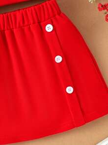 2pcs Young Girls Elegant Camisole Crop Top + Mini Skirt Set, Urban Chic Summer Outfit - Red - View 4
