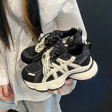 2026春季新款女士厚底运动鞋，百搭轻便透气休闲厚底运动鞋 - 黑色 - 查看 2