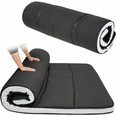 10cm Memory Foam Mattress Topper Japanese Futon Mattress, Black/Gery Double/Singel/Large Mattress Foldable Floor Mattress Topper Tatami Sleeping Pad Ultimate Space-Saver For Guest Bed, Camping, Dorm Rooms & Small Apartments. Portable Design With Storage Bag | Ideal Holiday Gifts, Christmas Presents Housewarming Gifts Temporary Mattress